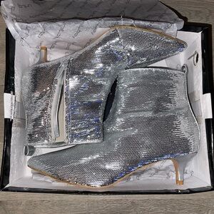 Silver Sequin Ankle Boots